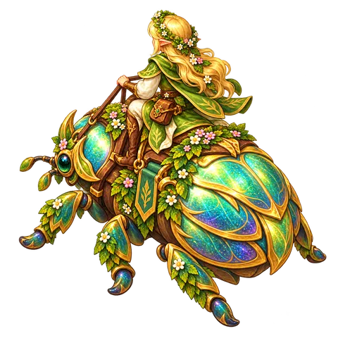 Elven Green World: Beetle rider (back view)
