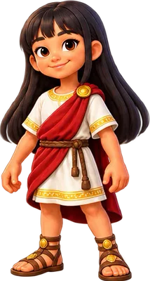 In a tunic and toga