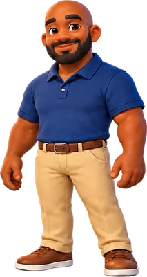 Man in a navy polo shirt