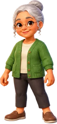 Grandma in a green cardigan