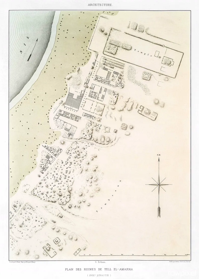 A plan of the ruins of Amarna, drawn in 1878.