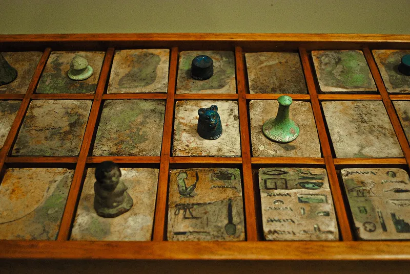 A board for senet, a favorite Egyptian board game. Royal Ontario Museum, Toronto.