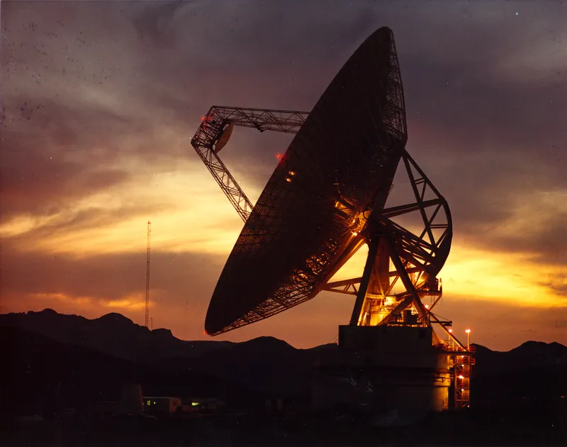A giant dish antenna at Goldstone, California, part of NASA's Deep Space Network.