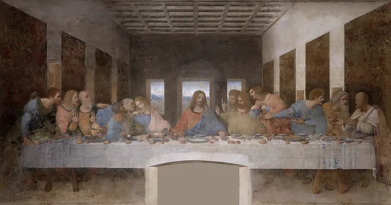 The Last Supper, painted by Leonardo da Vinci in the 1490s on a wall in Milan, Italy.