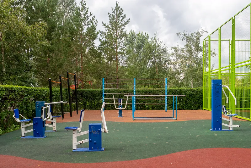 An outdoor gym in a public park in Astana, Kazakhstan.