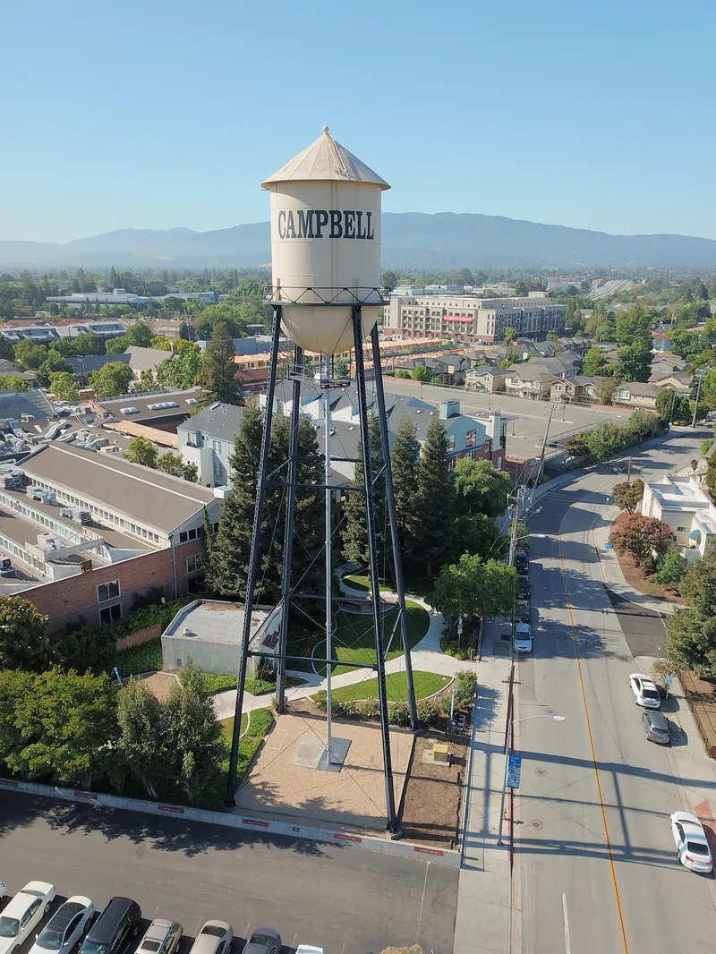 A water tower: its height keeps water in the pipes below under pressure.