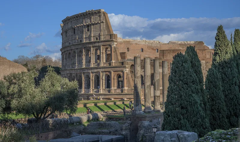 The Colosseum seen from the Roman Forum.