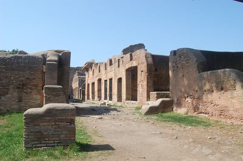 A street of apartment buildings and shops in Ostia, Rome's ancient port.
