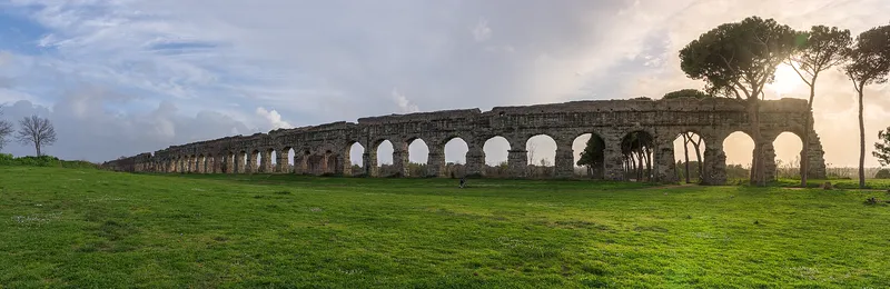 Arches of the Aqua Claudia in the Park of the Aqueducts, on the edge of Rome.