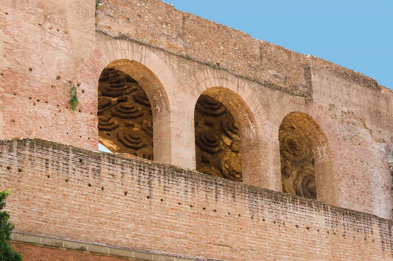 Three huge vaults of the Basilica of Maxentius still stand beside the Roman Forum.