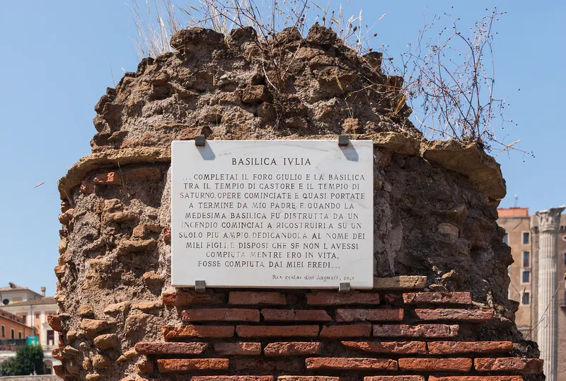 A plaque marking the site of the Basilica Julia in the Roman Forum.