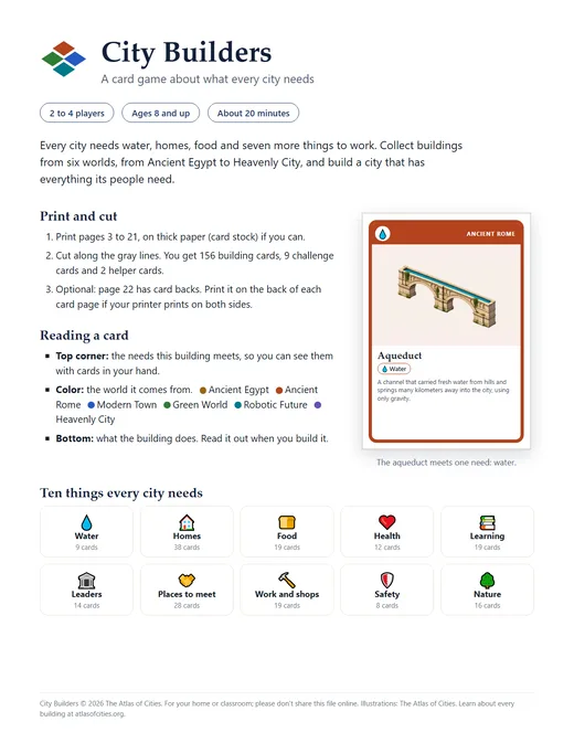 The first page of the rules, with an example card.