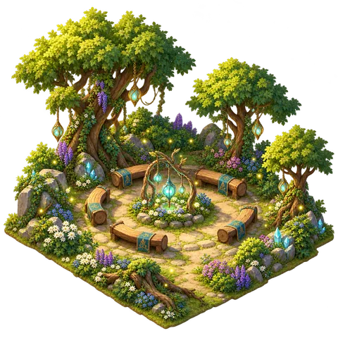 Warm gathering circle in the Elven Green World city