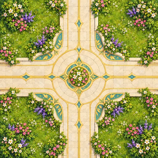 Garden paths in the Elven Green World city, seen from above
