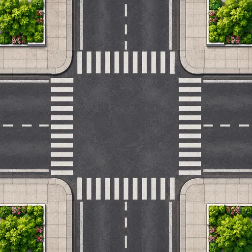 Crosswalks in the Modern Town city, seen from above