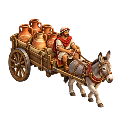 Donkey cart in the Ancient Rome city