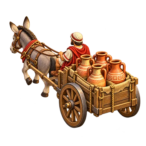 Back view of the donkey cart (Ancient Rome)